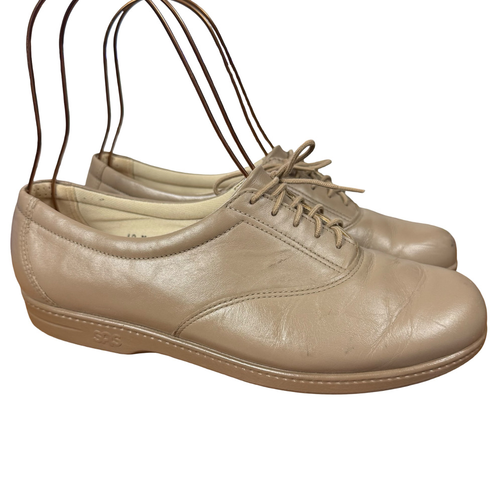 Sas Whisper Womens Beige Leather Lace Up Comfort Sneakers Shoes USA sz 10 M